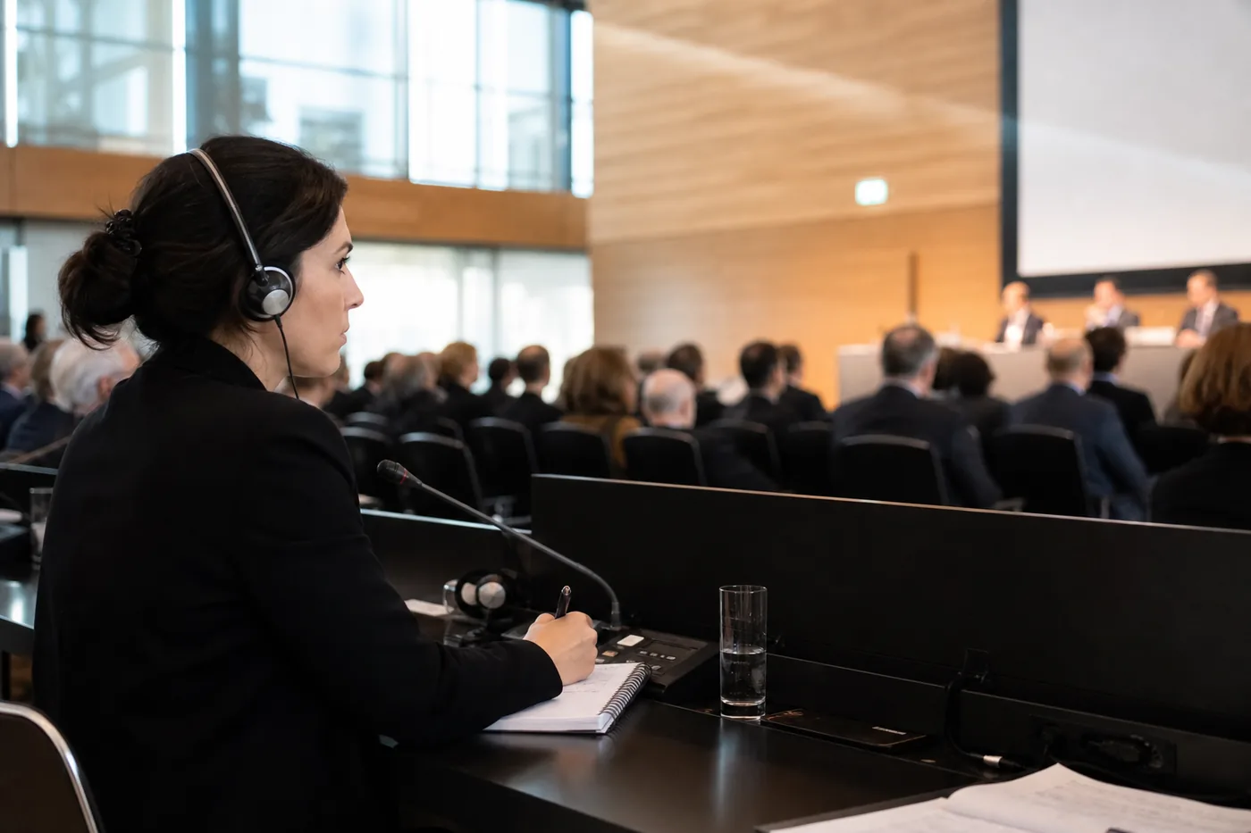 Interpreter at a business conference with a headset
